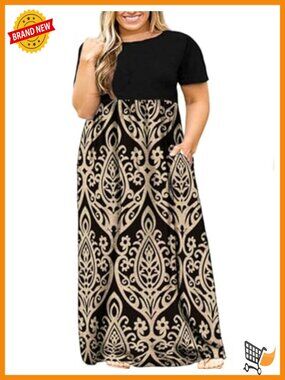 Plus Size Short Sleeve Maxi Dress with Pockets Loose Casual Summer Dresses XL-5X